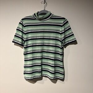 St. John Mint and Black Striped Short Sleeve Tee